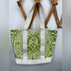 Vintage Donna Dixon Green and White Canvas Tote Bag
